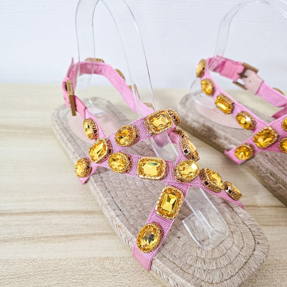 Gucci Crystal Embellished Espadrille Flat Sandals Size 36.5 - Picture 5 of 15